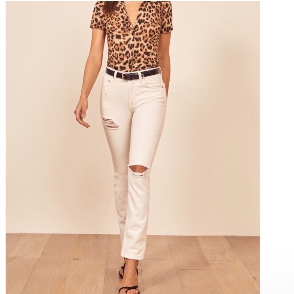 Reformation High Rise white ivory Jeans Cigarette Julia Destroyed Pants 30